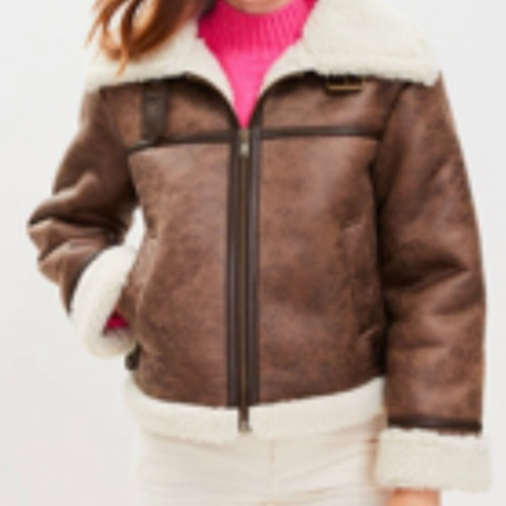 Loft Crackle Faux Suede Sherpa Aviator Jacket NWOT